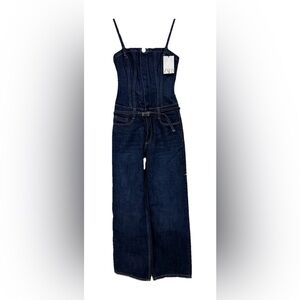 ZARA Denim Corset Jumpsuit XS Belted Wide Leg NWT 🔥